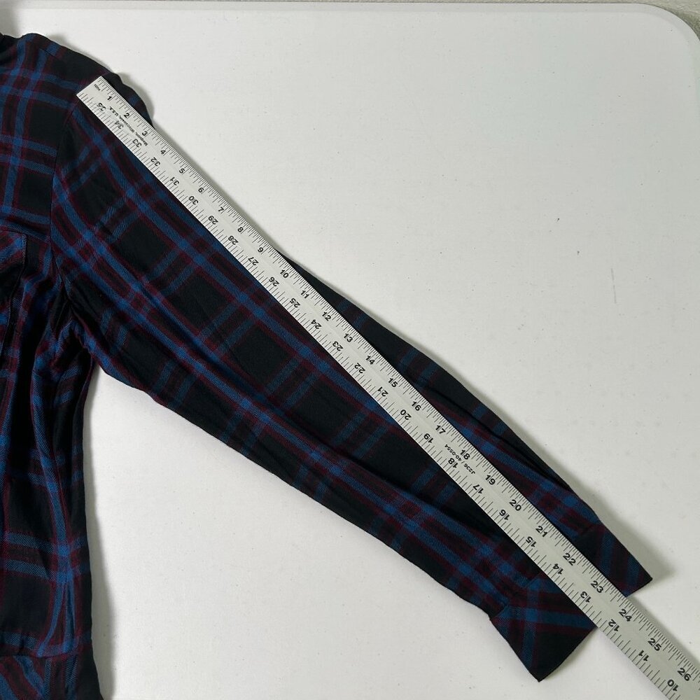 Cabi 3431 Button Up Peplum Top Womens Size L Blue Black Moody Plaid Long Sleeve - Picture 8 of 13